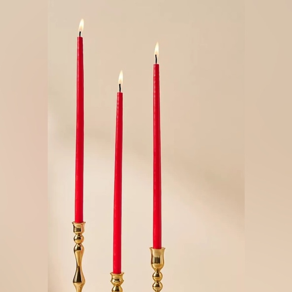 ANTHROPOLOGIE NWT 12pc unscented mini taper candles -red